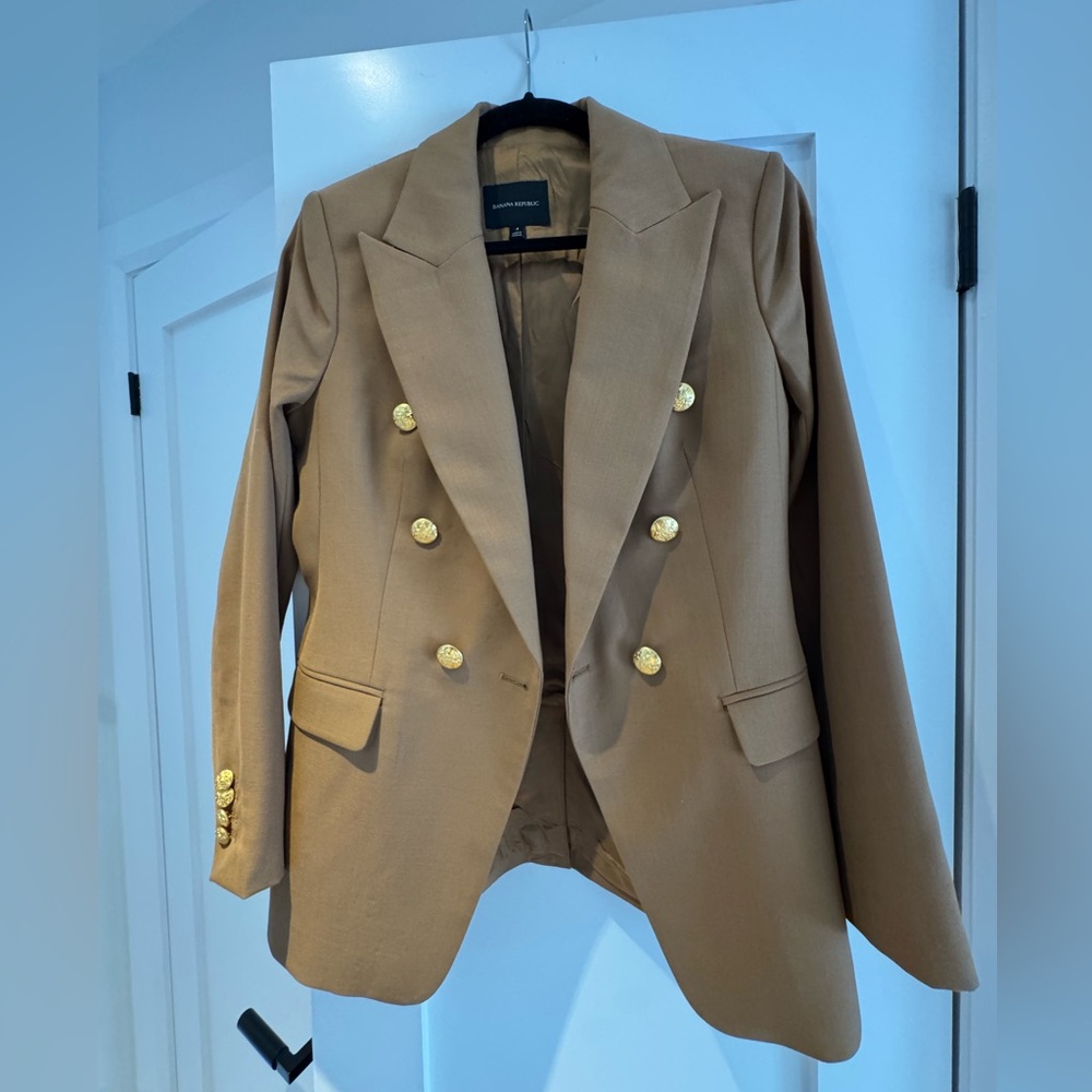 Banana Republic Camel Double-Breasted Blazer with Gold Buttons